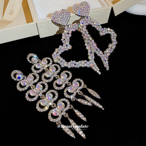 Alloy Rhinestone Geometric Hollow Heart Drop Earrings, European Court Style Statement Jewelry