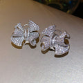 French Style Copper Zircon Wrinkled Bow Stud Earrings Light Luxury Geometric Fashion Jewelry view 4