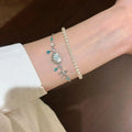 Blue Zircon Shell Starfish Teardrop Copper Bangle, Elegant Korean Style Women's Wrist Jewelry view 4