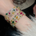 European Court Style Copper Zircon Square Earrings Ring Bracelet Jewelry Set view 3