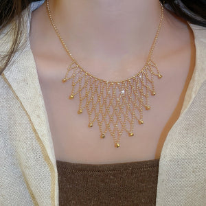 Minimalist Light Luxury Copper Hollow Geometric Tassel Collarbone Necklace