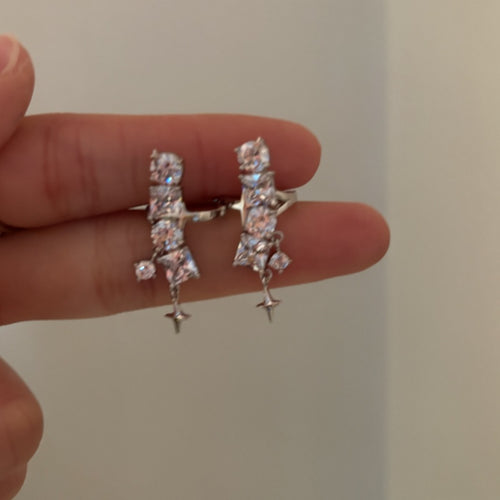 Sparkling Zircon Geometric Starburst Copper Clip-on Earrings, Minimalist No-Piercing Ear Cuffs