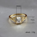 Gold Tone Emerald Cut Clear Halo Fan Shoulder Finger Ring view 5