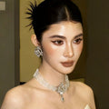 Light Luxury Palace Style Rhinestone Crystal Beaded Teardrop Necklace Ear Clip Jewelry Set view 2