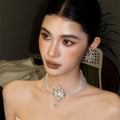 Light Luxury Palace Style Rhinestone Crystal Beaded Teardrop Necklace Ear Clip Jewelry Set view 3