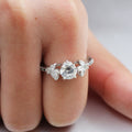 Silver Tone Round Clear Crystal Leaf Accent Ring Fashion Jewelry view 6