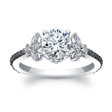 Silver Tone Round Clear Crystal Leaf Accent Ring Fashion Jewelry