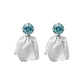 Sterling Silver Needle Crystal Fabric Flower Stud Earrings Fresh Sweet Vacation Style For Women view 5