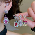 Vintage Copper Zircon Flower Teardrop Stud Earrings For Elegant Banquet Dresses view 2