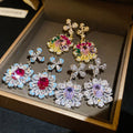 Vintage Copper Zircon Flower Teardrop Stud Earrings For Elegant Banquet Dresses view 1