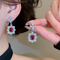 Vintage Copper Zircon Flower Teardrop Stud Earrings For Elegant Banquet Dresses view 4