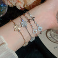 Light Luxury Copper Flower Bangle With Zircon And Cat Eye Stone For Women view 1