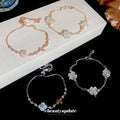 Light Luxury Copper Flower Bangle With Zircon And Cat Eye Stone For Women view 2