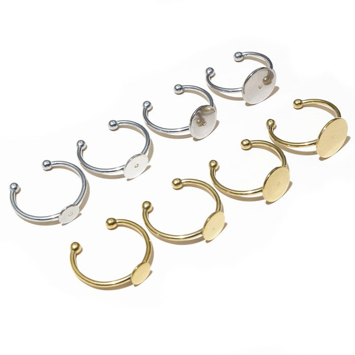 Stainless Steel Double Ball Open Ring Blank With Flat Pad Gemstone Base For DIY Jewelry 6-12mm