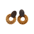 Bohemian Rattan Woven Round Wood Stud Earrings For Women Minimalist Ethnic Geometric Jewelry view 5