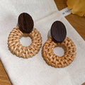 Bohemian Rattan Woven Round Wood Stud Earrings For Women Minimalist Ethnic Geometric Jewelry view 2