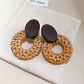 Bohemian Rattan Woven Round Wood Stud Earrings For Women Minimalist Ethnic Geometric Jewelry view 4