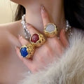 Luxury Vintage Resin Open Ring Retro Palace Style Geometric Round Index Finger Jewelry for Women view 3