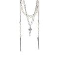 Old Money Faux Pearl Glass Bead Rhinestone Cross Layered Collarbone Choker Necklace view 5