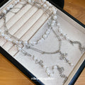 Old Money Faux Pearl Glass Bead Rhinestone Cross Layered Collarbone Choker Necklace view 4