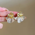 Rhinestone Metal Flower Stud Earrings With Silver Posts, Minimalist Premium Style Fashion Jewelry view 1