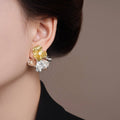 Rhinestone Metal Flower Stud Earrings With Silver Posts, Minimalist Premium Style Fashion Jewelry view 2