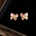 Korean Sweet Style Alloy Silver Needle Rhinestone Enamel Butterfly Stud Earrings view 1