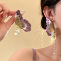 Silver Needle Embroidered Butterfly Zircon Faux Pearl Vacation Style Stud Earrings view 3