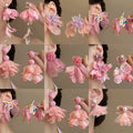 Pink Chiffon Flower Tassel Drop Earrings With Silver Needle, Sweet Vacation Style view 1