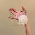 French Rhinestone Multilayer Chiffon Flower Necklace, Elegant Light Luxury Collarbone Jewelry view 4