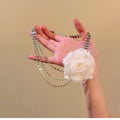 French Rhinestone Multilayer Chiffon Flower Necklace, Elegant Light Luxury Collarbone Jewelry view 2
