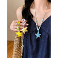 Dopamine Color Starfish Ceramic Beaded Necklace Sweet Vacation Style Light Luxury Collarbone Jewelry view 3