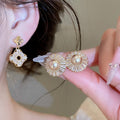Light Luxury Faux Pearl Zircon Flower Round Stud Earrings For Women view 2