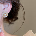 Light Luxury Faux Pearl Zircon Flower Round Stud Earrings For Women view 4
