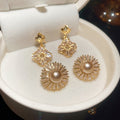Light Luxury Faux Pearl Zircon Flower Round Stud Earrings For Women view 1