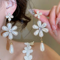 French Vintage Faux Pearl Zircon Flower Teardrop Drop Earrings For Women view 1
