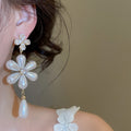 French Vintage Faux Pearl Zircon Flower Teardrop Drop Earrings For Women view 3