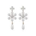 French Vintage Faux Pearl Zircon Flower Teardrop Drop Earrings For Women view 5