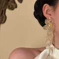 Gold Alloy Floral Crystal Tassel Drop Earrings With Silver Pins, Vintage Chinese Style view 3