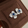 Blue Enamel 3D Flower Alloy Stud Earrings For Women, Sparkling Elegant Sweet Versatile Style view 4