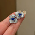 Blue Enamel 3D Flower Alloy Stud Earrings For Women, Sparkling Elegant Sweet Versatile Style view 2