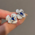 Blue Enamel 3D Flower Alloy Stud Earrings For Women, Sparkling Elegant Sweet Versatile Style view 3