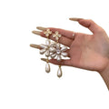French Vintage Faux Pearl Floral Tassel Drop Earrings With Sparkling Zircon Flower Statement Design view 5