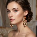 Vintage Acrylic Tortoiseshell Leaf Drop Beaded Tassel Luxury Alloy Stud Statement Dangle Earrings view 2