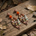 Vintage Acrylic Tortoiseshell Leaf Drop Beaded Tassel Luxury Alloy Stud Statement Dangle Earrings view 3