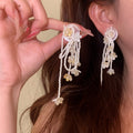 Early Spring Tone Crystal Tassel Flower Drop Earrings With Silver Pins For Women Beach Vacation Style view 4
