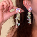 Early Spring Tone Crystal Tassel Flower Drop Earrings With Silver Pins For Women Beach Vacation Style view 2