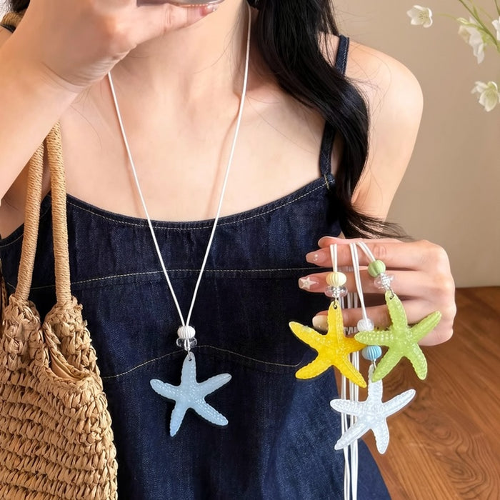 Blue Resin Starfish Sweater Necklace For Women, Beach Vacation Style Casual Elegant Pendant