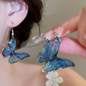 Dreamy Blue Resin Butterfly Drop Earrings For Women, Light Luxury Beach Vacation Style