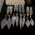 Copper Leaf Rhinestone Tassel Drop Earrings With Silver Needle, Light Luxury Statement Style view 1